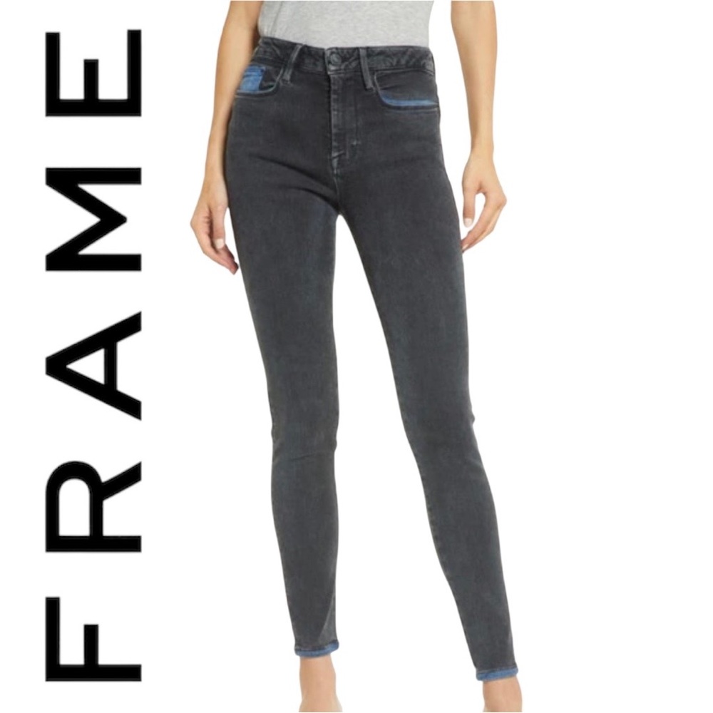 FRAME DENIM. Le One Skinny. Size 1. NWOT. Color is Quill. Black w/ Blue …